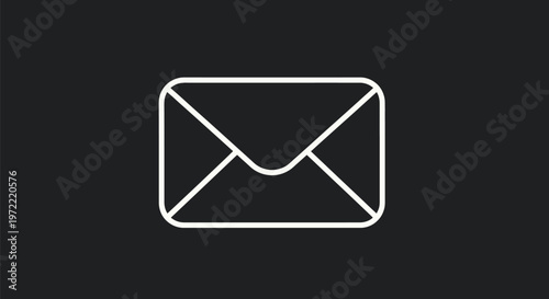 Simple White Envelope Icon on Black Background for Communication.