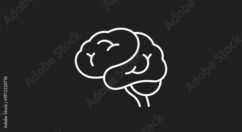 Simple white outline of a human brain on a black background.