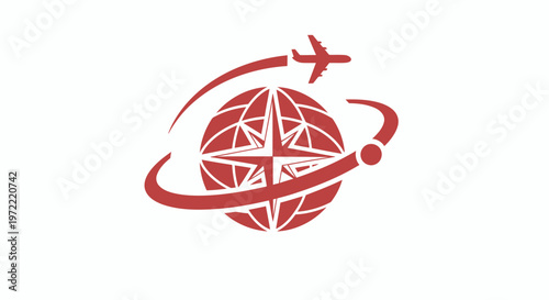 Red Globe Icon with Airplane Symbolizing Global Travel and Tourism.