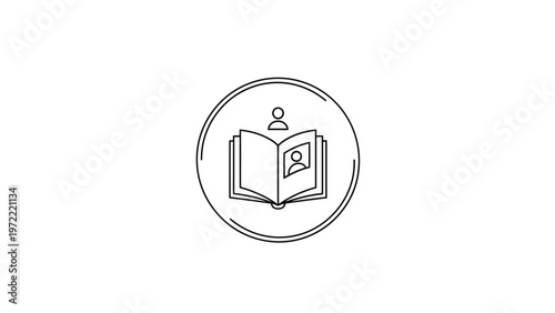 Simple Line Art Illustration of an Open Book with a Person Inside.