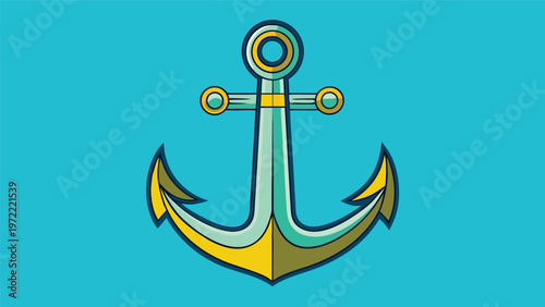 Bold nautical anchor illustration flat vector anchor in teal and yellow on a bright cyan background