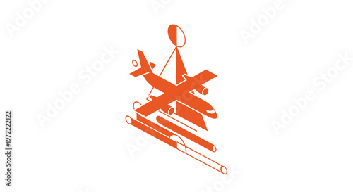 Orange Airplane Illustration with Beach Ball and Skis.