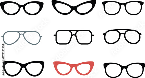 Stylish glasses icons assortment perfect for fashion optics branding and eyewear design minimal graphic collection