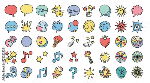 Set of colorful comic book speech bubbles and sound effects