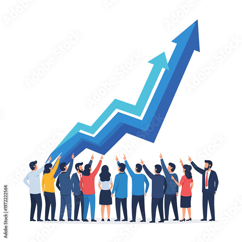 Business people pointing up at growth.
