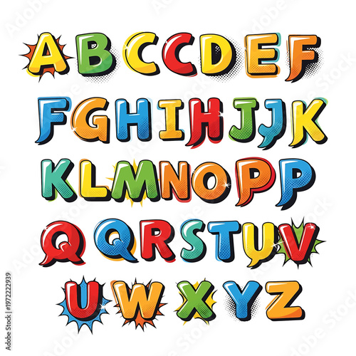 Colorful Comic Style Alphabet Letters.