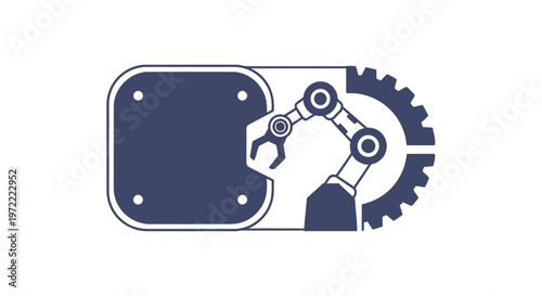 Modern Robotic Arm Icon with Gear and Wrench Design.