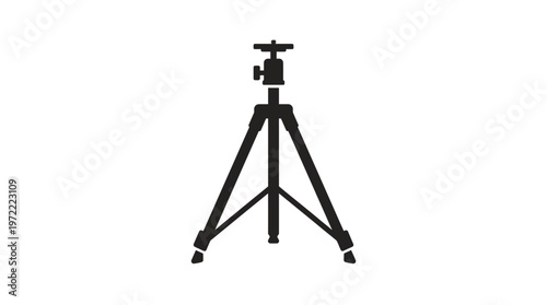 Black Camera Tripod Silhouette Icon, Photography and Videography Equipment, isolated white background.