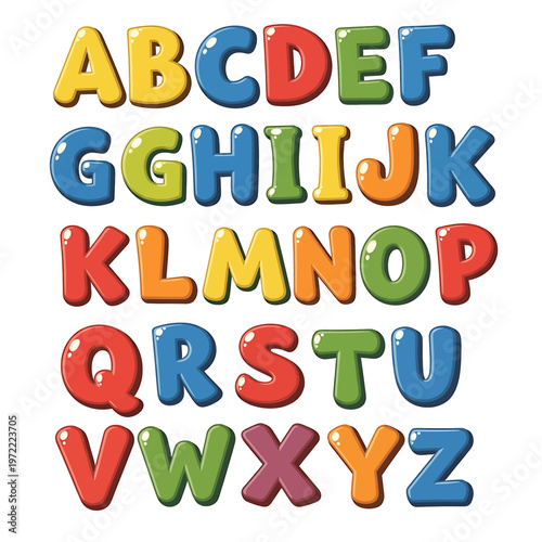 Multicolored Alphabet Letters in Cartoon Style.