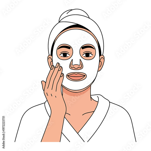 Woman applying facial cream mask.