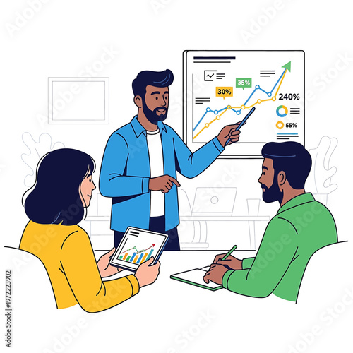 Businessman presenting to colleagues in meeting 1.