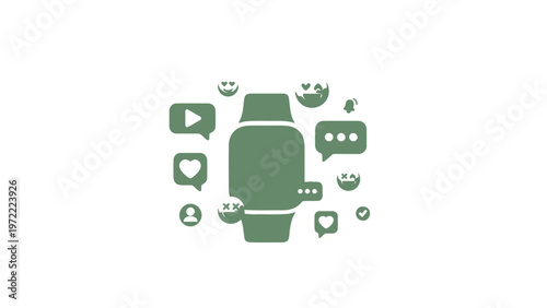 Smartwatch with Social Media Icons - Modern Technology and Communication.