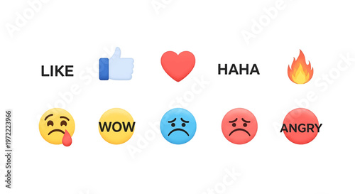 Emojis and social media reaction icons.