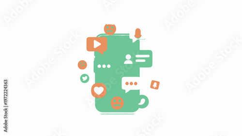 Social media app icon with various interactive elements and symbols.