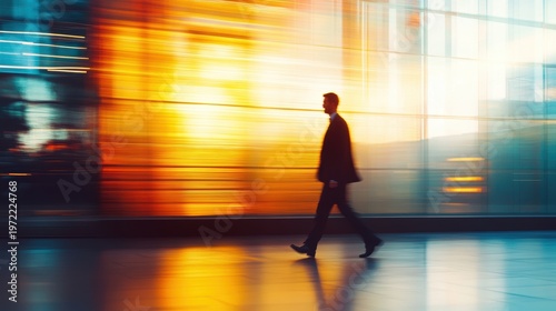 Group of Business people walking in the office corridor in night,People in business center walking at hall,motion go around at coworking space,Wide image,Concept of office life,co working space.