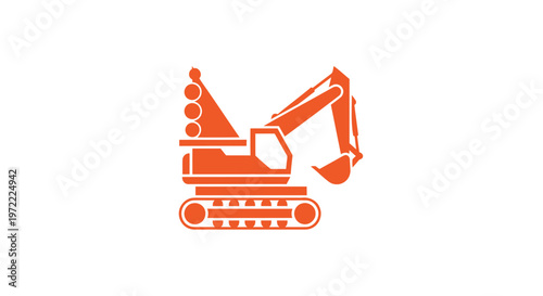 Orange Construction Excavator Machine Isolated on White Background.