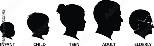 Human life stages silhouette from infant child teen adult to elderly aging process vector illustration for growth development concept designb
