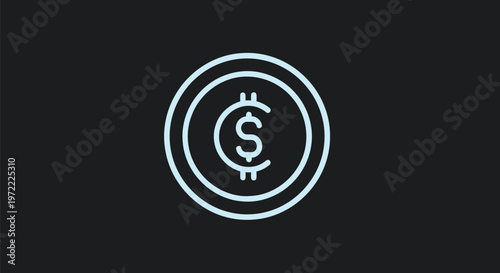 Simple White Outline of a Coin with a Dollar Sign.