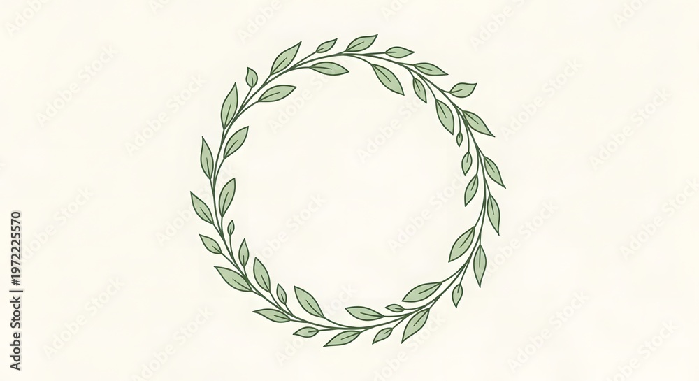 Fototapeta premium Elegant botanical yoga frame green leaf wreath design for wellness and mindfulness practices