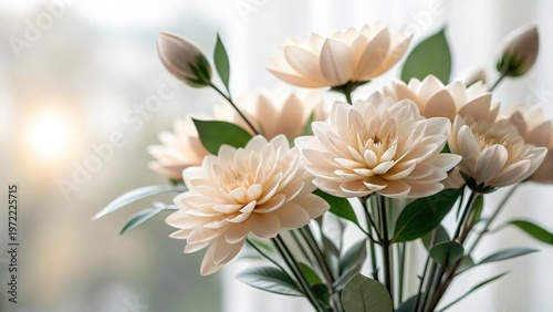 A beautiful spring bouquet of white roses and lilies blossoms with pink tulips and purple petals to create a stunning floral garden arrangement isolated on a nature-inspired background