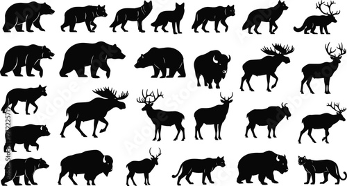 Photography Wild animals silhouette collection featuring bear wolf deer moose bison and fore