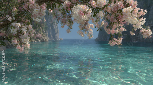 snow-white flowers over clear water
