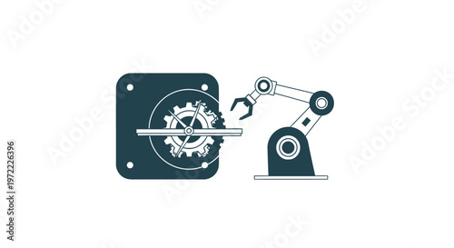 Robotic Arm Interacting with Gear - Modern Industrial Automation Concept.