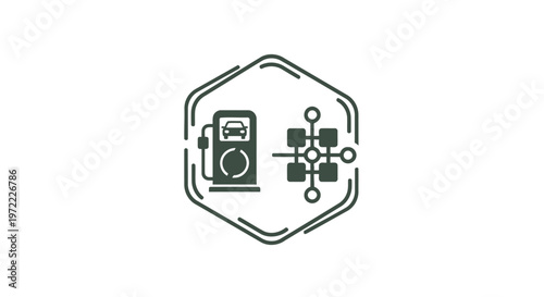 Modern Fuel Station and Data Network Icon Representing Technology.