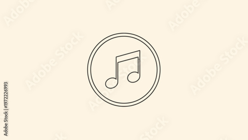Simple Musical Note Icon Inside a Circle on Beige Background.
