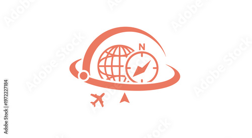 Orange Globe Compass and Airplane Icon Representing Travel and Navigation.