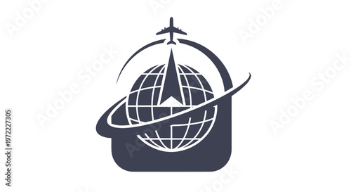 Modern Globe and Airplane Logo Representing Global Travel and Aviation.