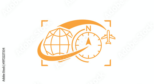 Orange Globe Compass and Airplane Symbolizing Global Travel and Navigation.