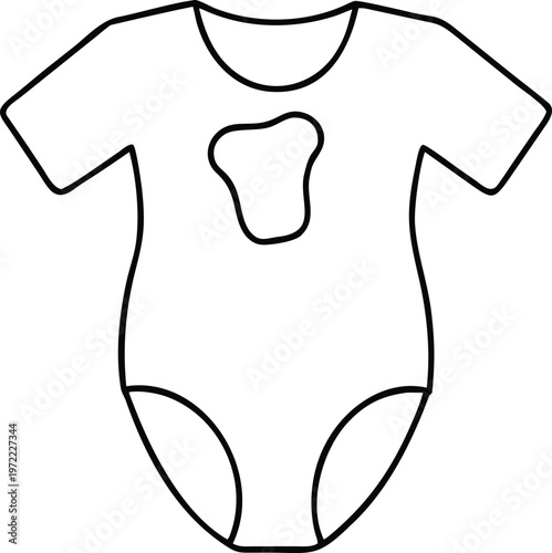 Outline illustration of a baby bodysuit with a noticeable stain, showing laundry or mess concepts