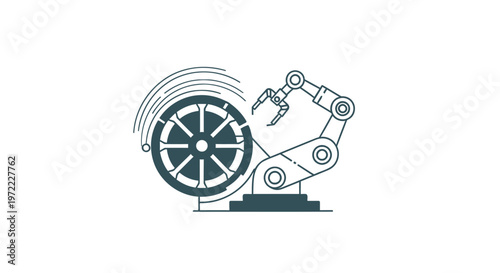 Robotic Arm Manipulating Tire - Modern Automotive Manufacturing Process Depicted.