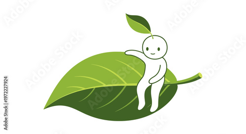Photos Stick figure on a green leaf.