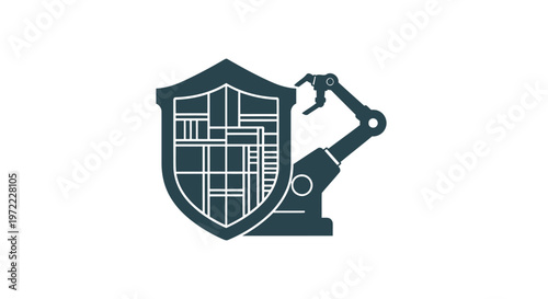 Robotic Arm Protecting Digital Shield - Technology and Security Concept.