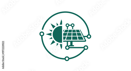 Solar Panel and Sun Icon Representing Renewable Energy and Sustainability.