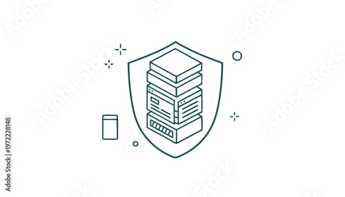 Secure Data Server Protection Icon for Digital Information Technology.