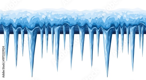 Cartoon depiction of a row of blue icicles hanging from a snow-covered edge