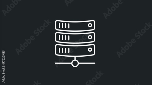 Simple White Server Rack Icon on Dark Background.