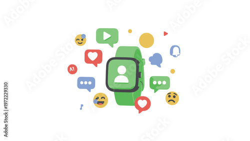 Modern Smartwatch Displaying Social Media Icons and Notifications.