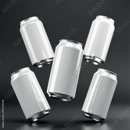 Multiple Soda Can floating in air, 3D rendering of multiple tin can floating in air