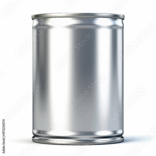 silver metal tin food can isolated on white background mockup, 3D rendering of food can mockup placed on white background