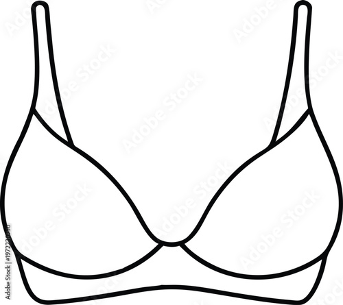 Outline sketch of a womens padded push up bra enhancing shape and providing lift