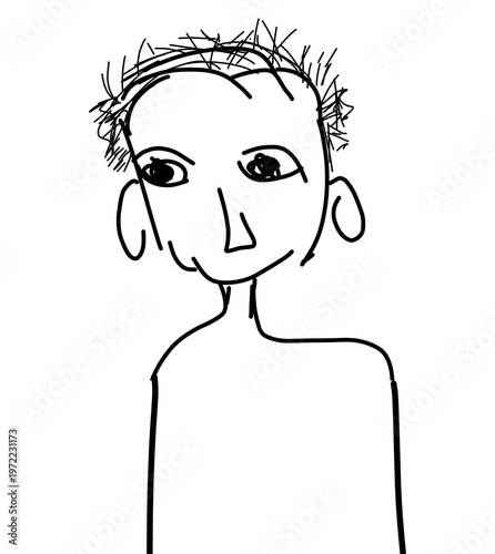 Fotografía Minimalist Hand Drawn Sketch of a Person with Spiky Messy Hair and Large Ears