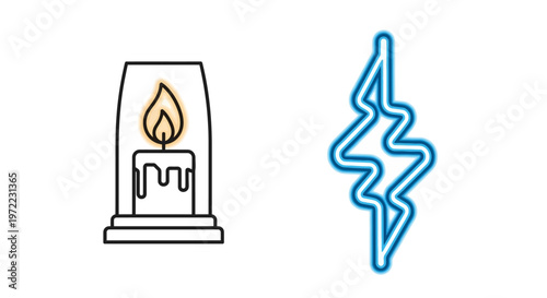 Candle with flame and lightning bolt.