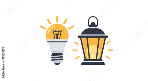 Light Bulb and Lantern Illustration.