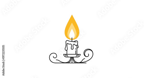 Burning candle with yellow flame.