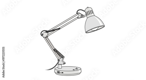 Desk lamp with adjustable arm.