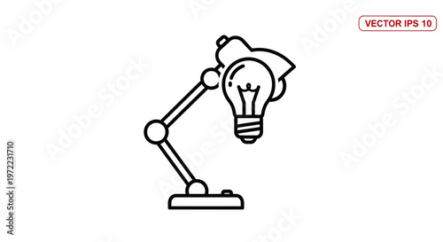 Desk lamp with light bulb on.